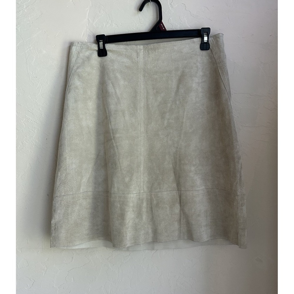 Vintage 90s Y2K Jackie Blue Suede Skirt 12 Beige Minimalist Classic Quiet Luxury